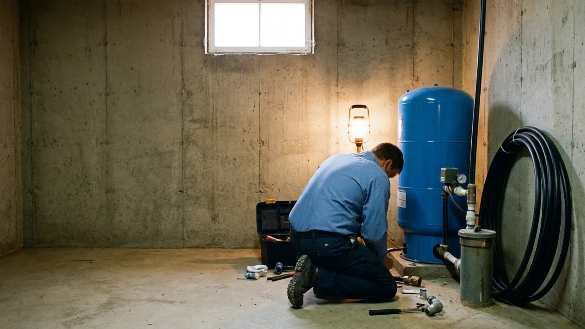 AK Water Works plumber servicing a private well water system